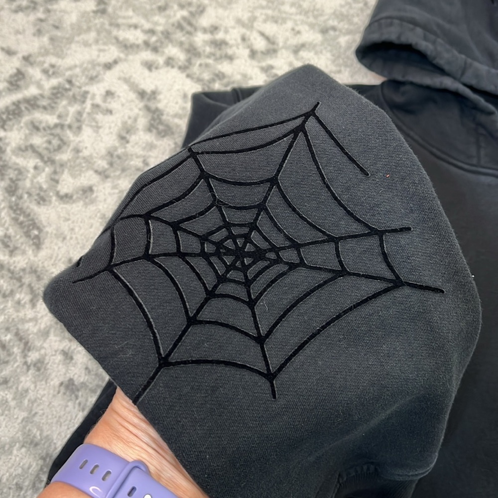 TENACITI Spider Black Hoodie 100% COTTON METALLIC GOLD VELVET SPIDER MENS SZ LG - Picture 7 of 16